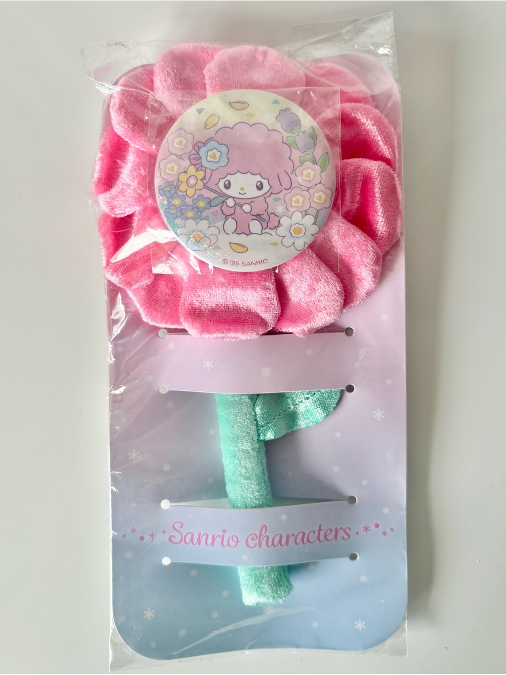 Sanrio Plush Flower Keychain Bag Charm w Shiny Removable My Sweet Piano Pin NWT